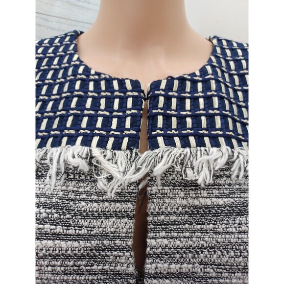 Chicos Sz 1 (M) Black Ivory Open Front Cardigan Jacket Fringed - Picture 7 of 12